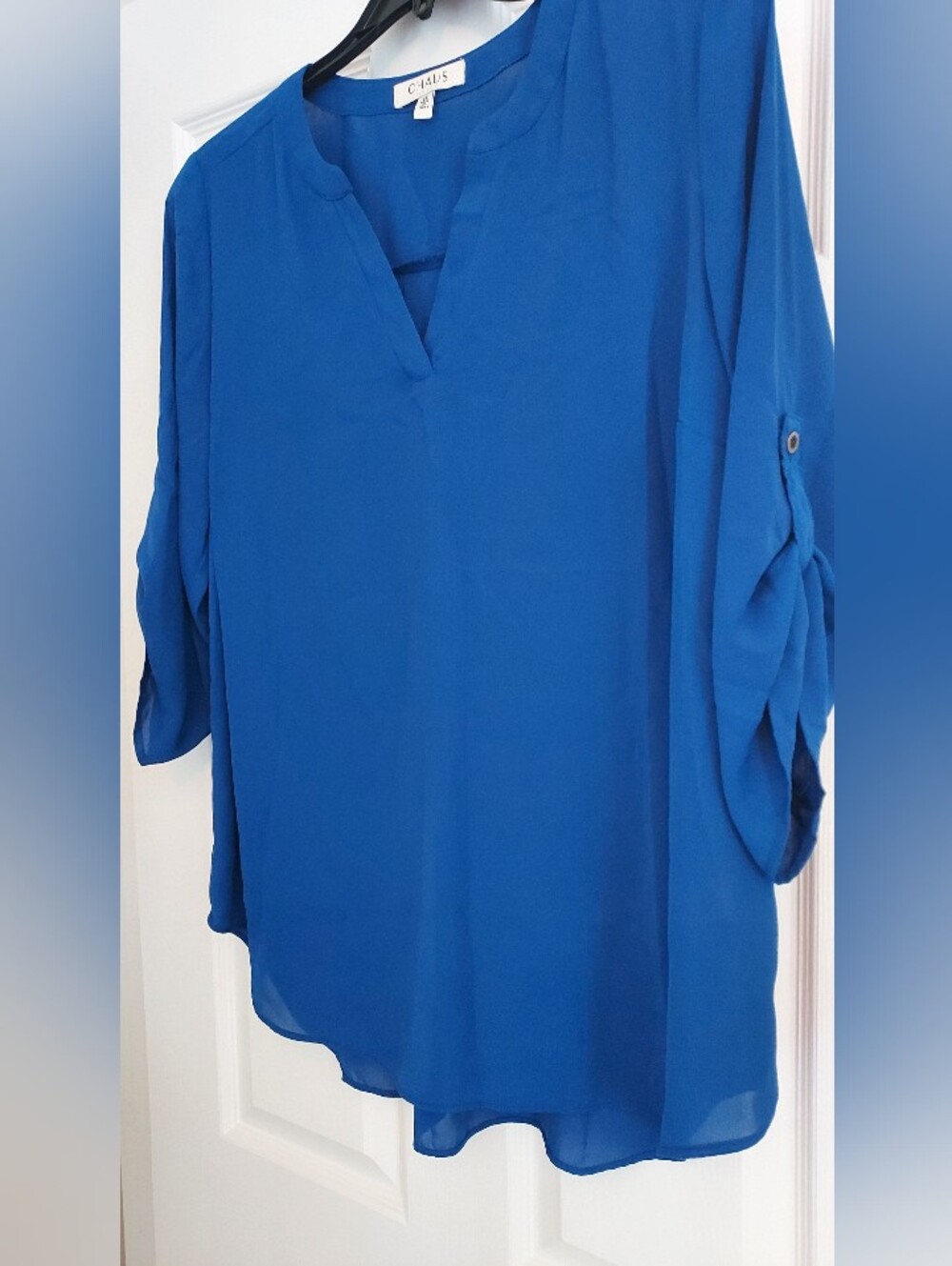 Chaus Royal Blue Split-Neck Roll-Tab Sleeve Tunic 1x